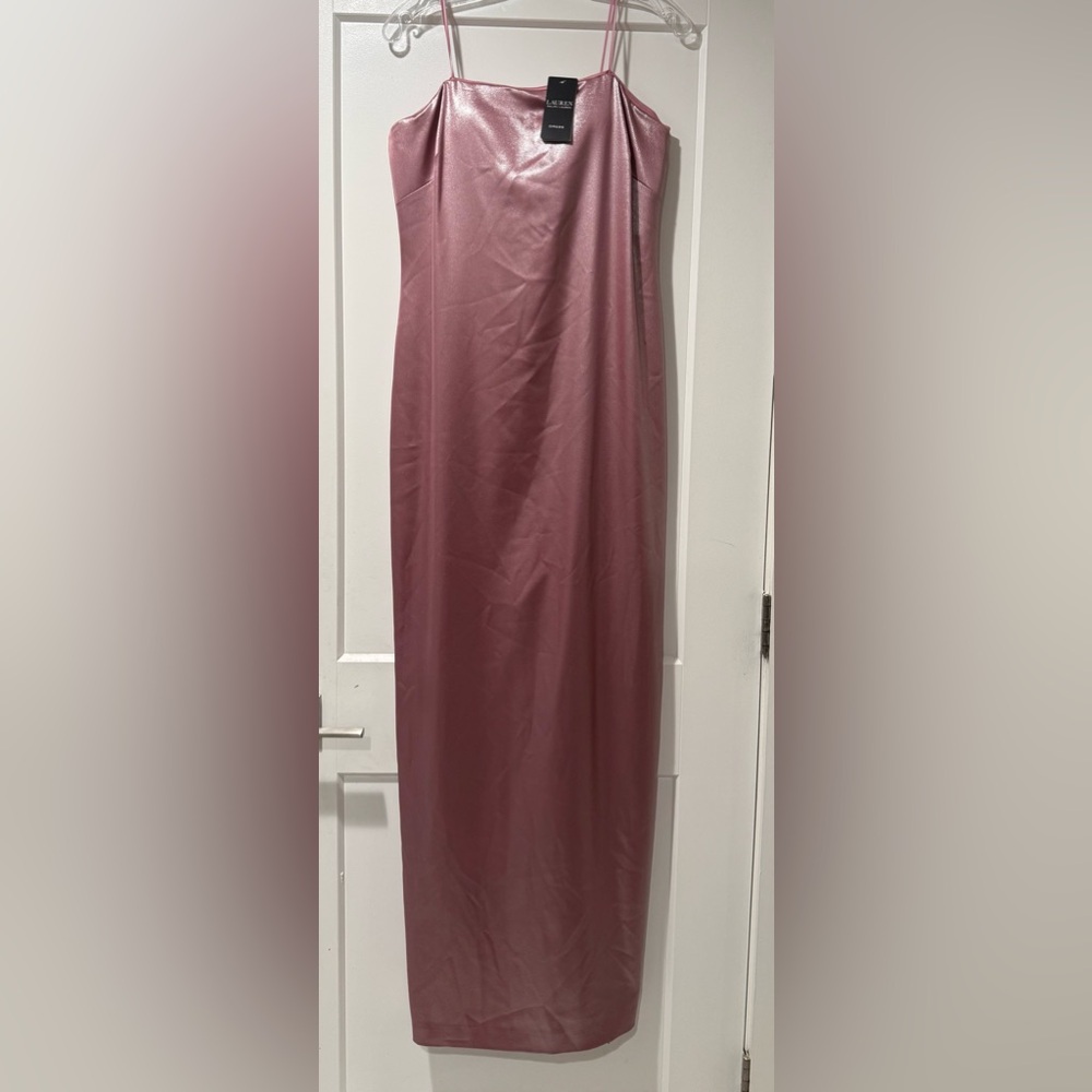 Lauren Ralph Lauren Foiled Charmeuse Strapless Gown in a soft pink hue. - Picture 6 of 6